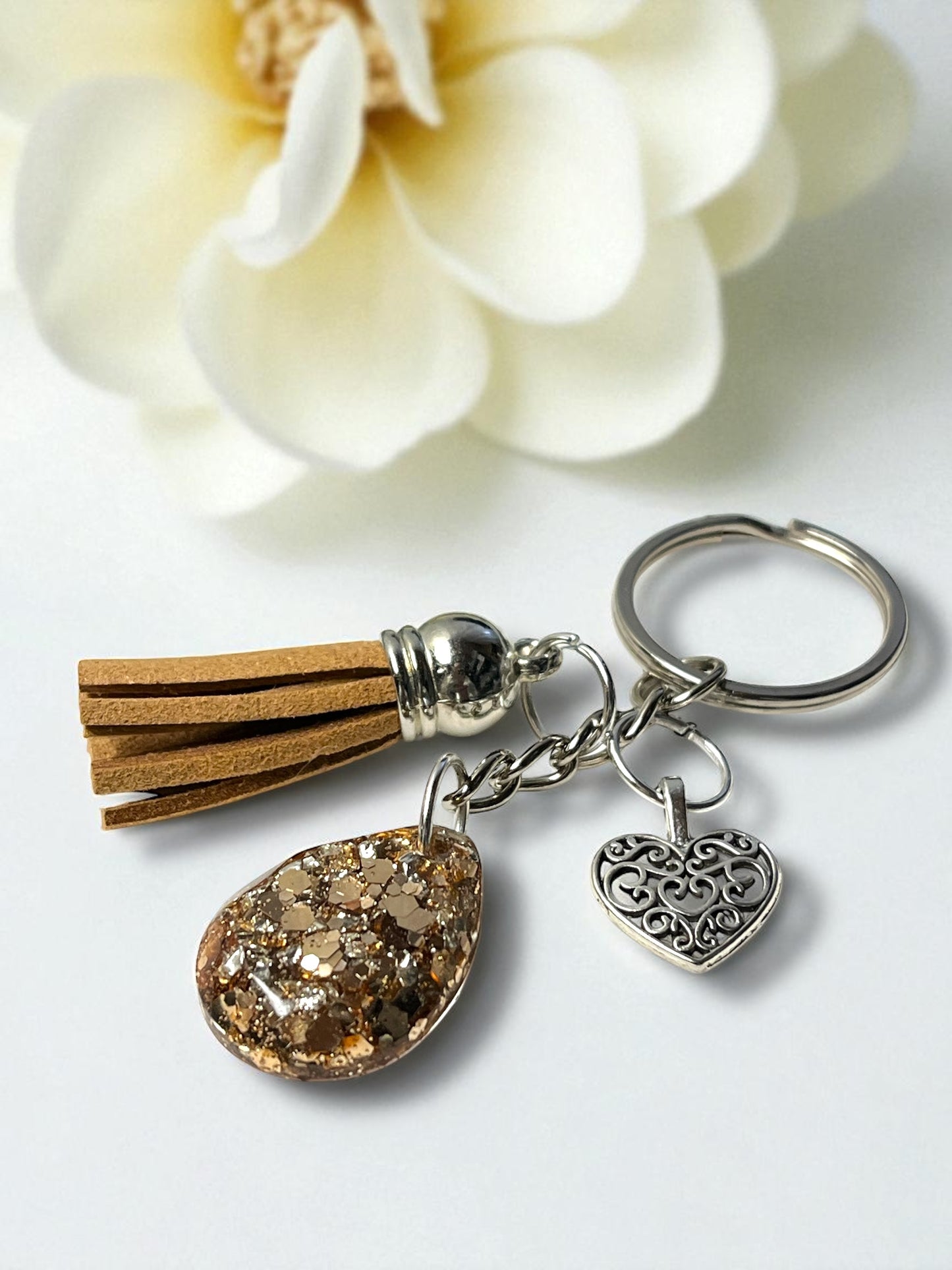 Keychain handmade - Cafe Sparkle Heart (silver small) (ship)