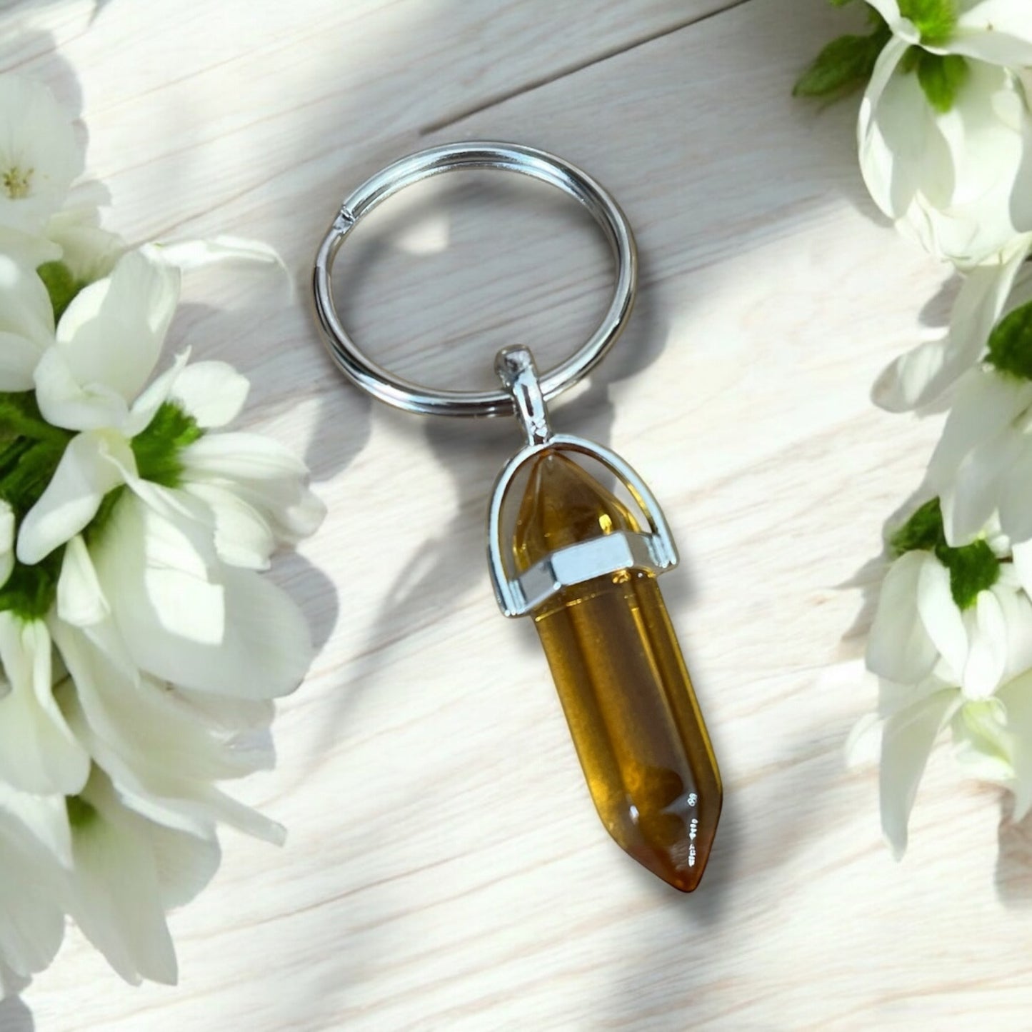 Keychain - amber crystal pendant