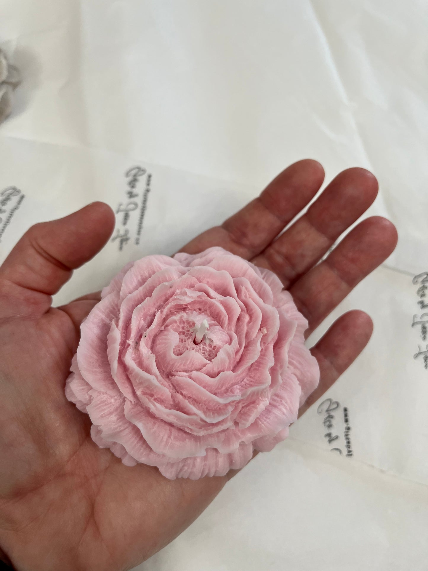 Pink Flower candle - pillar style