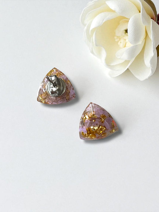 Handmade Stud Earrings- Lavender & Gold (triangular jewel cut 12mm)