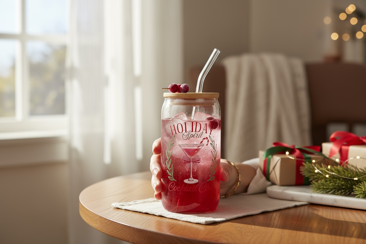 Iced coffee/drink tumbler- holiday spirit red/green