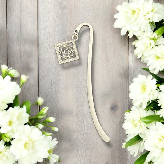 Bookmark-hook silver- square flower