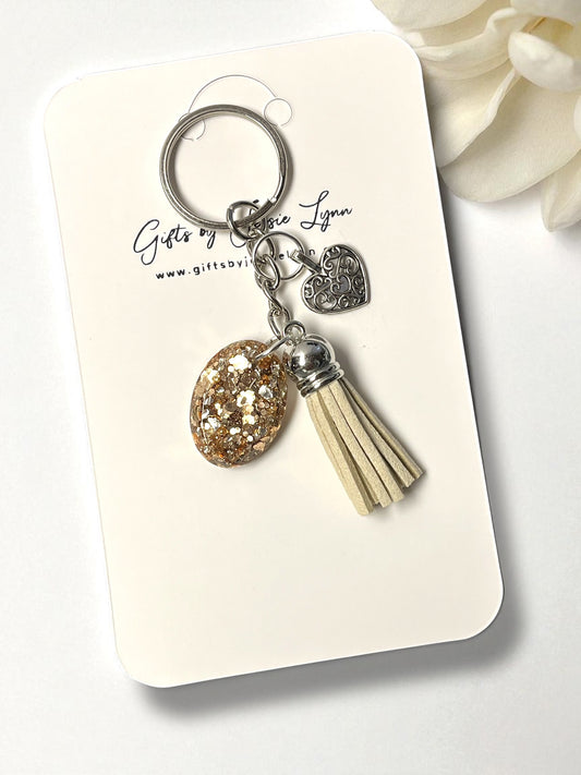 Keychain Handmade-Cafe Sparkle(silver small cream)