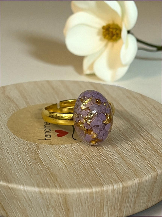 Handmade Ring - Lavender & Gold (oval)