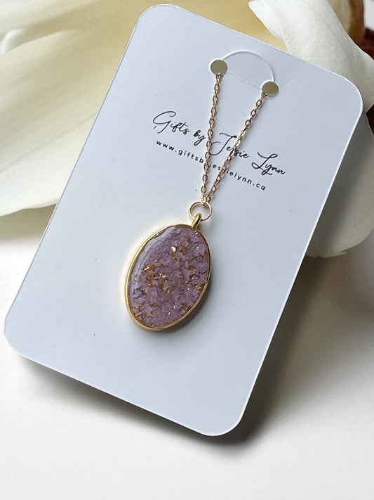 Handmade Necklace Pendant & Chain - Lavender & Gold