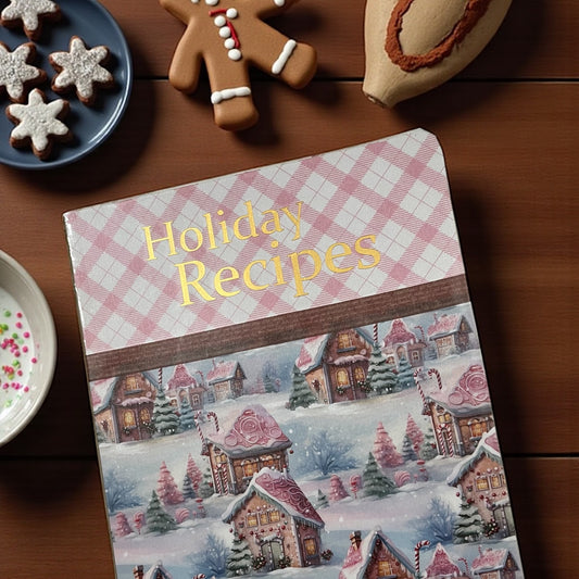 Recipes: Family Favorites, Fillable Book to Write Your Own Recipes - Pink Gingerbread House handmade in windsor Ontario 