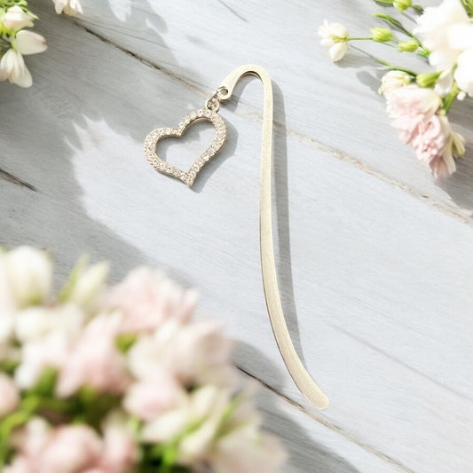 Bookmark-hook silver- heart rhinestones