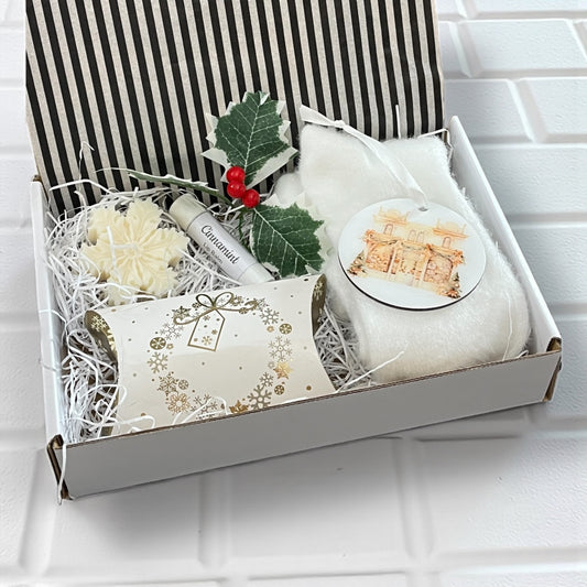 Christmas Gift - holiday joy- snowflake -gold shop-snowy pine
