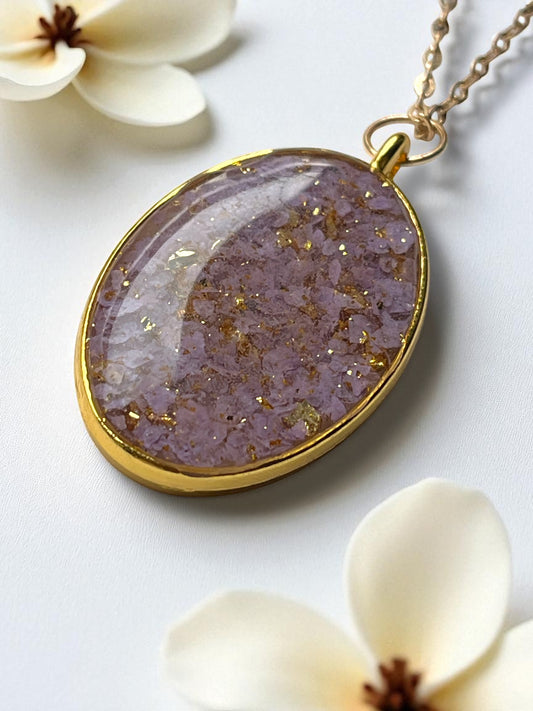 Handmade Necklace Pendant & Chain - Lavender & Gold