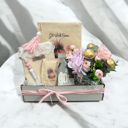 Get well soon gift basket - cute purple bird