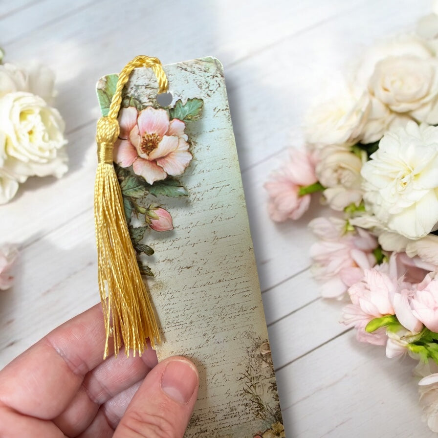 Bookmark- floral script soft green