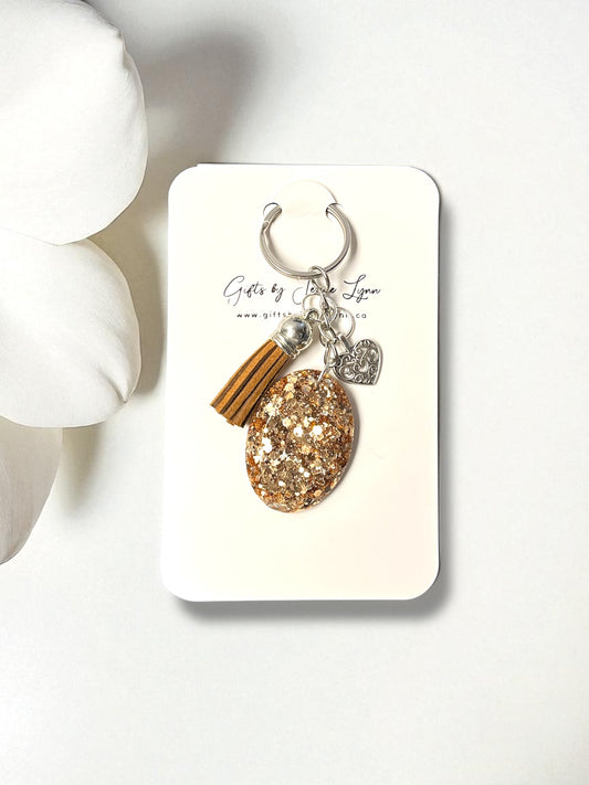 Keychain handmade - Cafe Sparkle Heart (silver large) (ship)