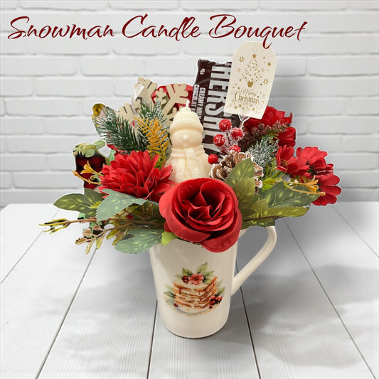 Snowman candle bouquet - snowy pine