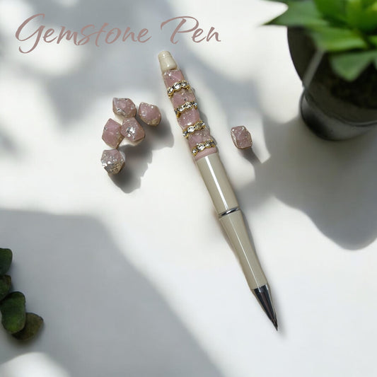 Handmade luxury pen in Canada| Handmade fancy pen made in Canada |Beaded Pens | Handmade Pen | Peach | Rhinestone | Silicone Beaded | Teacher Gift Idea | Cute Gift | Gift for Her | Mom | Colors in peach white gold and rose gold | retractable pen| gold plastic pen | black ink
