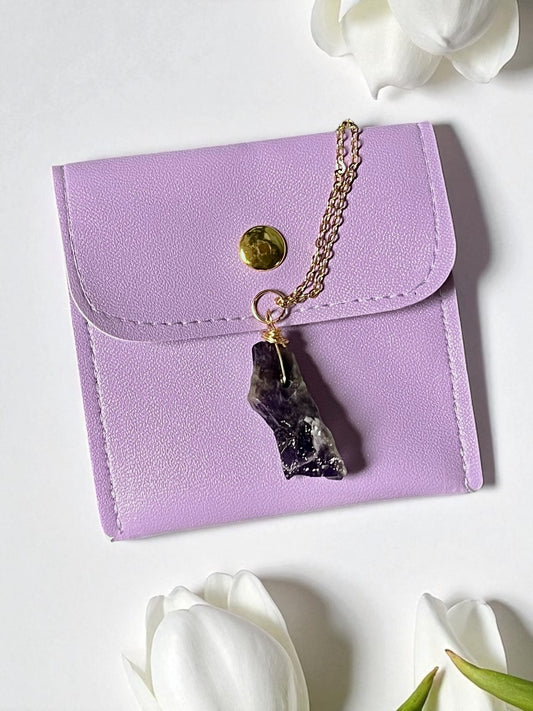Amethyst Healing Gemstone Necklace with Pouch (Ship)