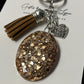 Keychain handmade - Cafe Sparkle Heart (silver large) (ship)