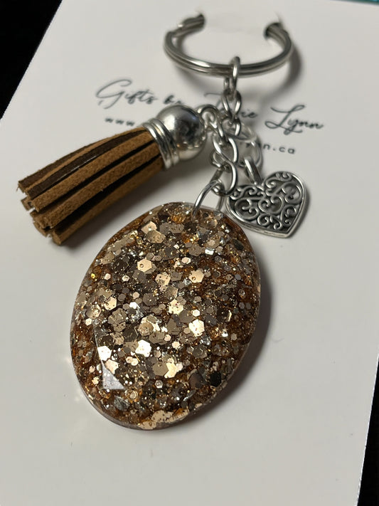 Keychain handmade - Cafe Sparkle Heart (silver large) (ship)