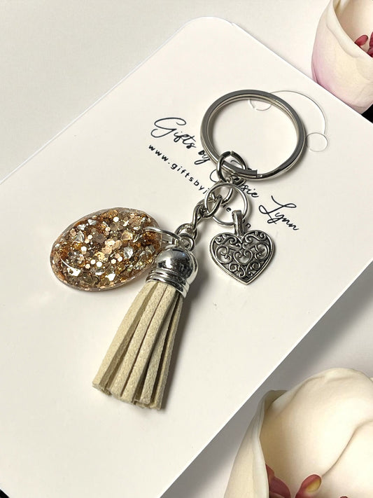 Keychain Handmade-Cafe Sparkle(silver small cream)