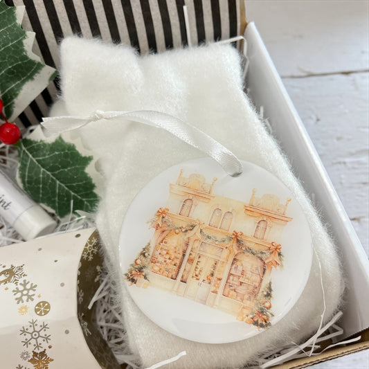 Christmas Gift - holiday joy- snowflake -gold shop-snowy pine
