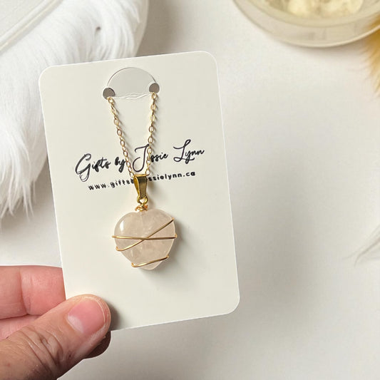 Druzy Resin Gemstone Necklace - Pale Rose Quartz Heart (ship)