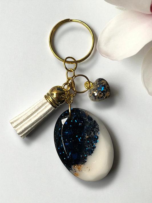 Keychain /planner hook/zipper pull- Navy & Gold Heart (ship)