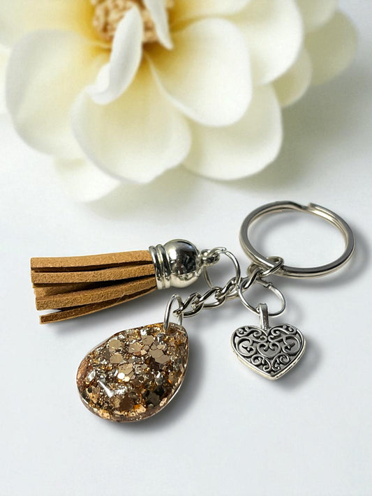 Keychain handmade - Cafe Sparkle Heart (silver small) (ship)