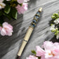 Handmade luxury pen in Canada| Handmade fancy pen made in Canada |Beaded Pens | Handmade Pen | Peach | Rhinestone | Silicone Beaded | Teacher Gift Idea | Cute Gift | Gift for Her | Mom | Colors in peach white gold and rose gold | retractable pen| gold plastic pen | black ink