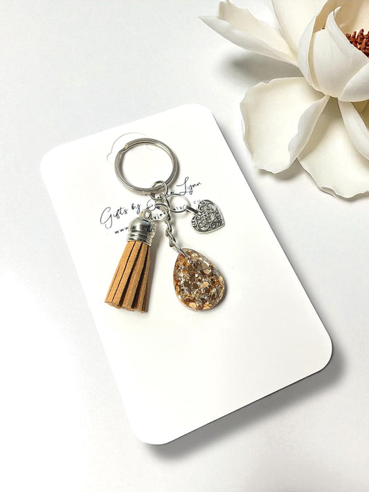 Keychain handmade - Cafe Sparkle Heart (silver small) (ship)