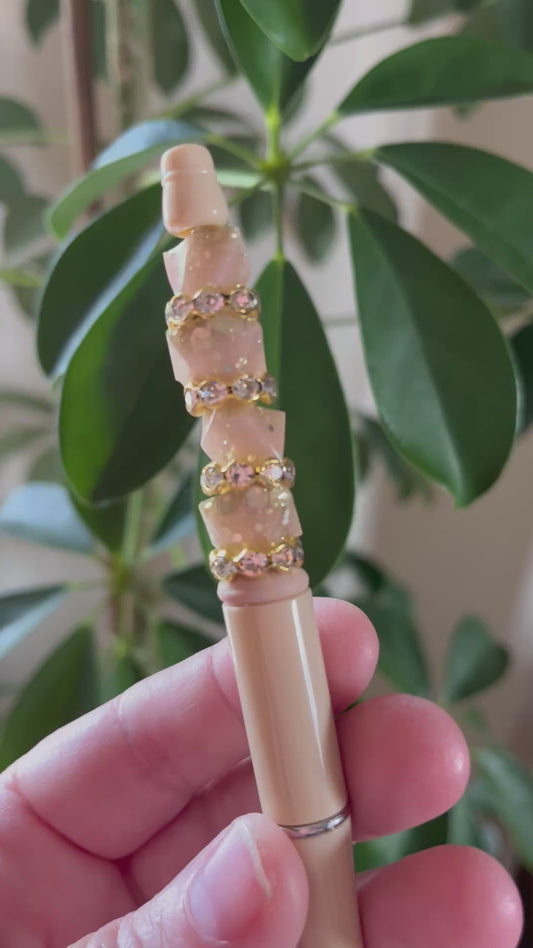Luxury handmade fancy pen - Beaded Pen - Gemstone - Light Peach Gold