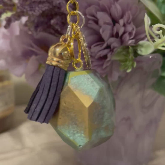 Gemstone keychain unique keychain made by hand in windsor Ontario handcrafted in Canada handmade in our studio keychain with tassel and charm stone keychain
