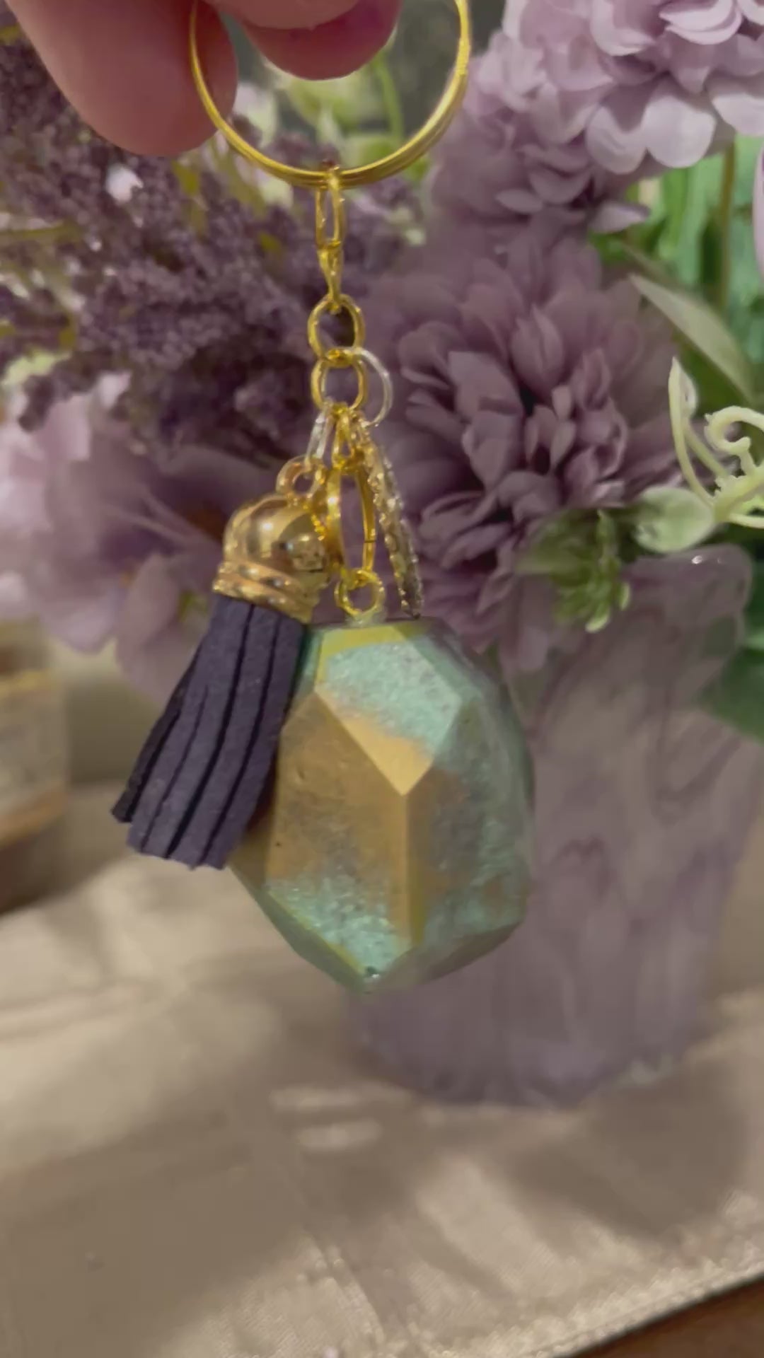 Gemstone keychain unique keychain made by hand in windsor Ontario handcrafted in Canada handmade in our studio keychain with tassel and charm stone keychain
