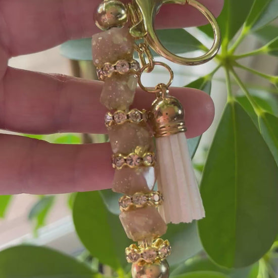 Keychain- Gemstone Luxury Keychain -Light Peach & Gold