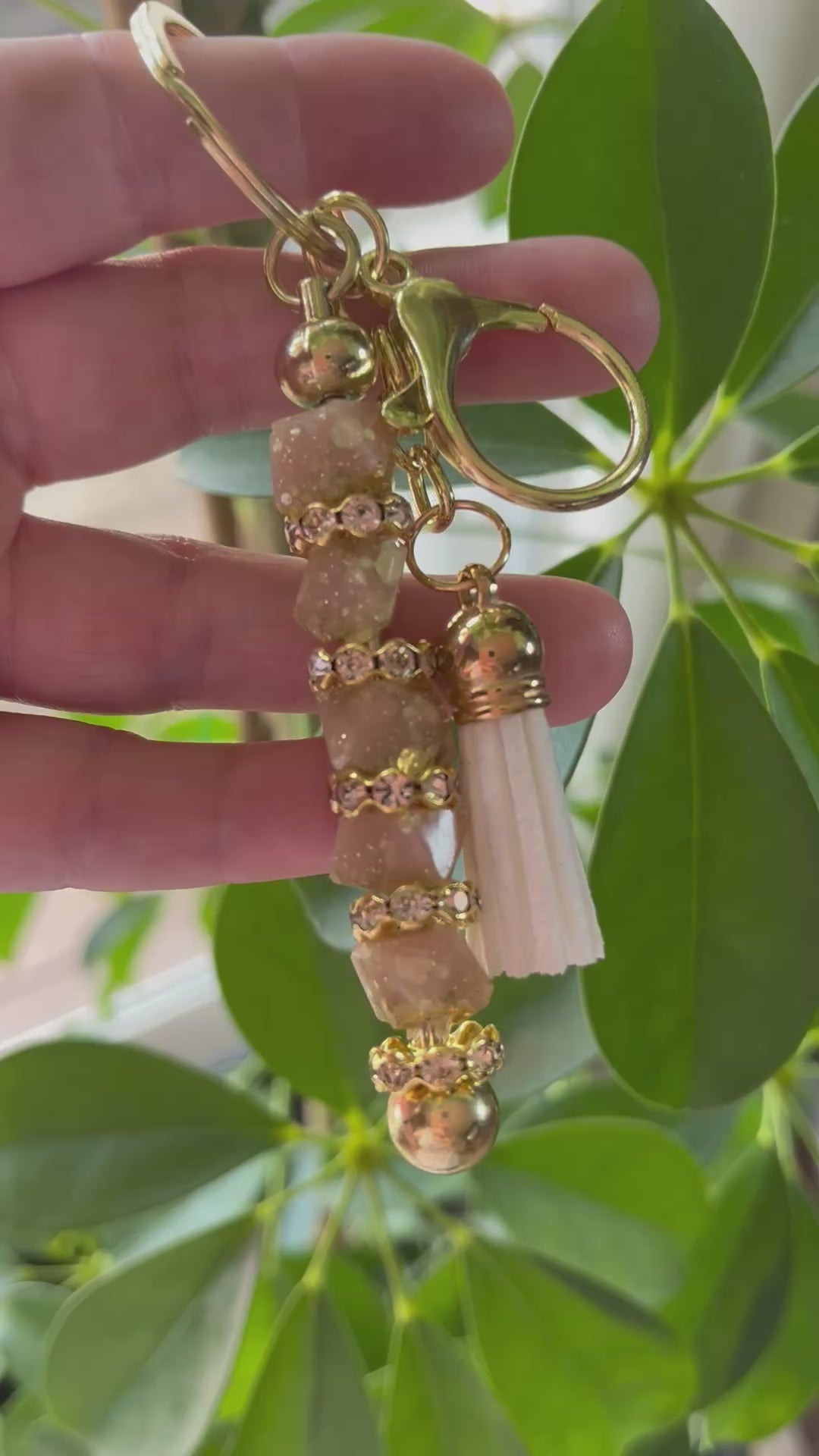 Keychain- Gemstone Luxury Keychain -Light Peach & Gold